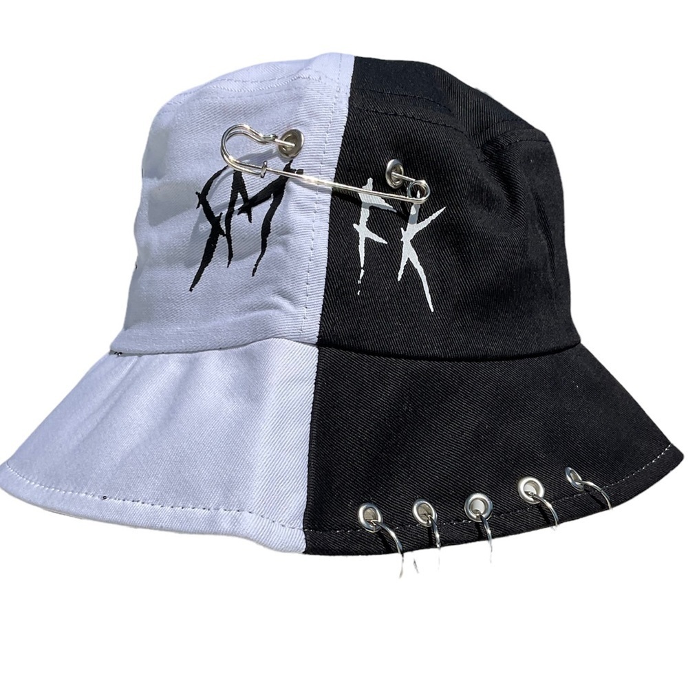 Unisex Black & White  Safety Pin Graphic Trendy Bucket Hat